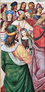 Die Piccolomini-Bibliothek, Nordostwand: „Aeneas Sylvius hält eine Rede vor König Jakob I. von Schottland, Winter 1435“
