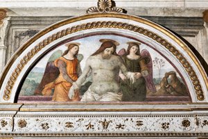 Der tote Christus, unterstützt von zwei Engeln - Fresko von Pinturicchio (Bernardino di Betto) (1454-1513) 1484-1492, Rom, Basilika Santa Maria del Popolo, Italien von Bernardino di Betto Pinturicchio