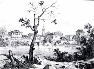 Ein Dorf an der Brenta von Bernardo Bellotto
