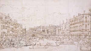 Der Canal Grande, Venedig, mit der Rialtobrücke von Süden von Bernardo Bellotto