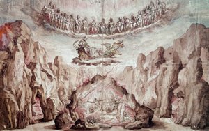 Entwurf für das Dekor und die Maschinen eines Intermezzos, Le Tromphe de Circe. Zeichnung von Bernardo Buontalenti genannt delle Girandole (ca. 1523-1608) Paris, Louvre Museum