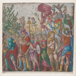 Blatt 7: Prozession von Musikern und anderen mit Standarten, aus Der Triumph des Julius, 1599
