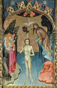 Altarbild, das die Taufe Jesu durch Johannes den Täufer aus der Kirche von Cabrera darstellt