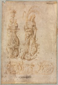 Entwurf für einen Kandelaber, allegorische Figur der Fülle, Ornamentrelief-Design