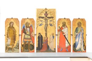 Kreuzigung mit Trauernden und Maria Magdalena am Fuß des Kreuzes von Bernardo & Simone Puccio di (fl.1345 65) Daddi