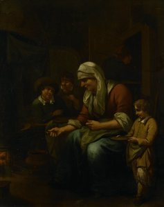 Frau macht Pfannkuchen von Bernardus van Schijndel