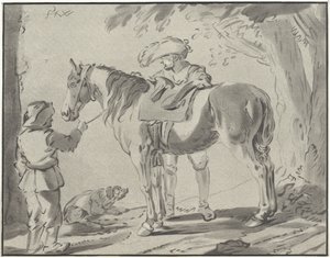 Zwei Männer bei einem Pferd von Bernhard Schreuder