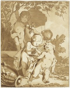 Vier Trauben pflückende Putti bei einer Vase von Bernhard Schreuder
