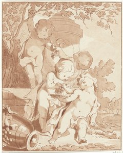 Vier Trauben pflückende Putti bei einer Vase von Bernhard Schreuder