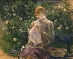 Pasie näht im Garten von Bougival – 1881 – 81 × 100 cm – Öl auf Leinwand von Berthe Morisot