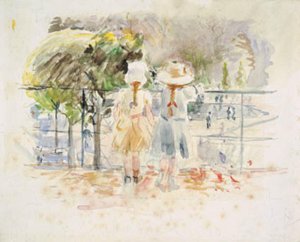 Zwei kleine Mädchen an einer Balustrade am See im Jardin des Tuileries, Paris von Berthe Morisot