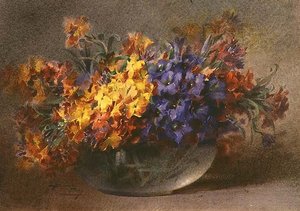 Frühlingsblumen in einer Glasschale