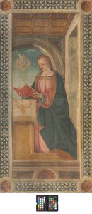 Gegenfassade südliches Querschiff, Boccaccio Boccaccino, Verkündigung Detail der Madonna-Frühes XVI Jahrhundert, Fresko abgerissen