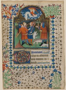 Blatt aus einem Stundenbuch: Verkündigung an die Hirten recto und Text verso, ca. 1410-20 von Boethius Illuminator
