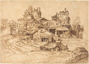 Ansicht einer italienischen Stadt (nach Tizian oder Domenico Campagnola) von Bolognese 17th Century