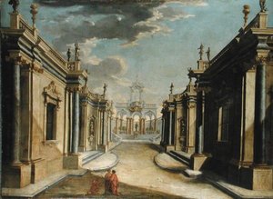 Ein architektonisches Capriccio, das die Geschichte der Töchter von Minyas darstellt von Bolognese School