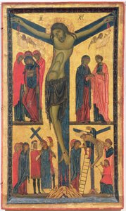 Die Kreuzigung mit heiligen Frauen, Trauernden, Christus auf dem Weg nach Golgatha und der Kreuzabnahme, rechte Tafel eines Diptychons von Bonaventura Berlinghieri