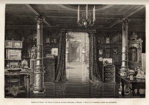 Das Arbeitskabinett des Erzherzogs von Österreich Maximilian (1832-1867), im Schloss Miramar, das er in der Nähe von Triest erbauen ließ, ab 1857, als er zum Vizekönig des Königreichs Lombardei und Venetien ernannt wurde, graviert von B. Bonnafoux zur Illu