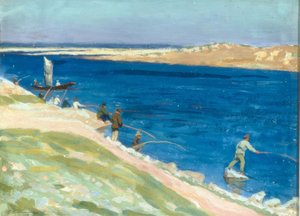 Flusslandschaft mit Anglern