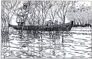 Illustration zum Gedicht Großvater Mazay und die Hasen von N. Nekrasov, 1910 von Boris Mikhailovich Kustodiev