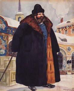 Händler in einem Pelzmantel, 1920 von Boris Mikhailovich Kustodiev