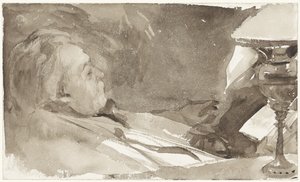 Porträt von Alphons Marie Antoine Joseph Grandmont, lesend bei einer Lampe von Bramine Hubrecht