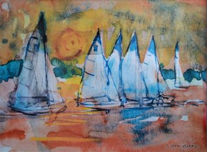Segelboote mit rosa Himmel von Brenda Brin Booker
