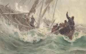 Kapitän und sein treuer Hund gehen mit dem gestrandeten Schiff unter, während die Besatzung entkommt von British School
