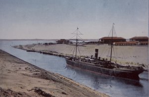 Schiff durchquert den Suezkanal, Ende des 19. Jahrhunderts