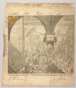 Ticket für die Krönungszeremonie von George III in der Westminster Abbey, graviert von George Bickham, 22. September 1761