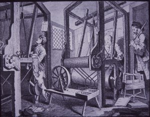Weben in Spitalfields, London (Gravur) von British School