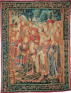 Die Geschichte von Troja. Die Begnadigung von Helena, um 1520 von Brussels Manufactory