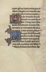 Initiale O: Christus auf dem Thron mit erhobenen Händen; Initiale D: Ein halb liegender Mann im Gebet