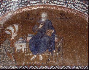 Donator Theodoros Metochites präsentiert seine Kirche Christus (Mosaik von 1310-1320)