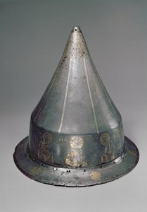 Helm mit der Deesis (Stahl mit Gold- und Silbereinlage)