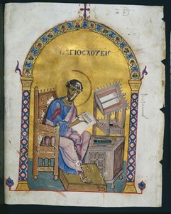 Blatt aus einem Lektionar mit St. Lukas, 1057-1063