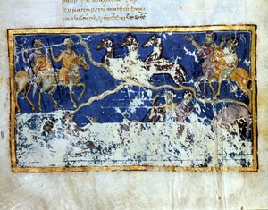 Die Apokalypse. Miniaturseite eines byzantinischen Manuskripts aus dem 10. Jahrhundert. Venedig, Bibl. Marciana von Byzantine