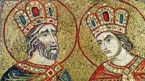 Konstantin der Große und St. Helena (Mosaik) von Byzantine School