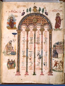 F.4v, Kanontafeln, aus den Rabula-Evangelien, 586 n. Chr.