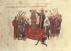 Kaiser Michael I. Rangabes wird von Nicephorus gekrönt, 811, aus dem Madrid Skylitzes von Byzantine School