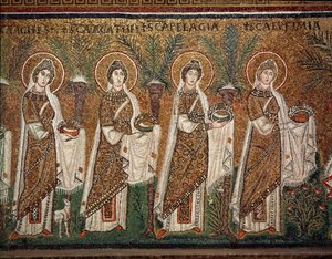 Prozession der Jungfrauen (Detail der Mosaiken, 6. Jahrhundert) von Byzantine School