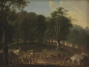 Eine Truppe von Darstellern kommt auf der Messe in Dyrehavsbakken in der Nähe des Hirschparks, nördlich von Kopenhagen, an