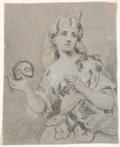 Junge Dame in türkischem Kostüm mit Halbmaske in der Hand von C.A. Lorentzen