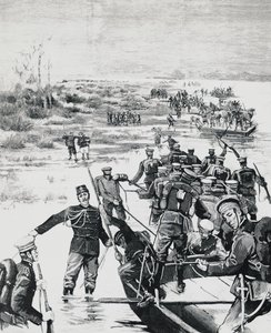 Japanische Truppen unter dem Kommando von Yamagata Aritomo überqueren den Yalu-Fluss von J.B. and Brown J. Rowbotham