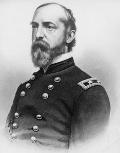 Porträt von George Gordon Meade (1815-1872), General der US-Armee und Bauingenieur, der im Amerikanischen Bürgerkrieg eine entscheidende Rolle spielte, indem er die konföderierte Armee in Gettysburg besiegte, Gravur nach Fotografie von J.B. and Brown J. Rowbotham