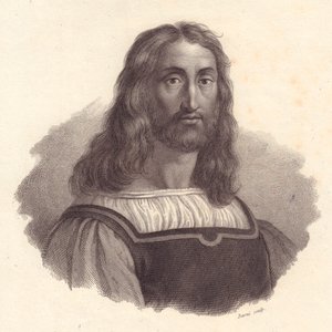 Porträt des italienischen Kupferstechers Marcantonio Raimondi (1480-1534), Kupferstich von Barni nach einem Gemälde von Raffaello Sanzio von J.B. and Brown J. Rowbotham