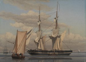 Ein amerikanischer Marinebrig liegt vor Anker, während ihre Segel trocknen von Christoffer Wilhelm Eckersberg