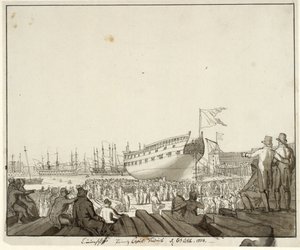 Linienschiff Prinz Christian Frederik läuft vom Stapel von Christoffer Wilhelm Eckersberg