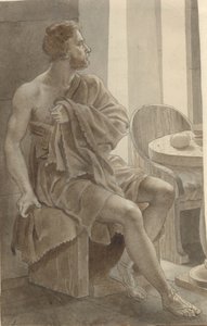 Telemachos trifft Odysseus, verkleidet als Bettler, bei dem Hirten Eumaios - Odysseus; Fragment der gesamten Komposition. von Christoffer Wilhelm Eckersberg