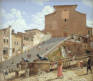 Die Marmorstufen, die zur Kirche Santa Maria in Aracoeli in Rom führen